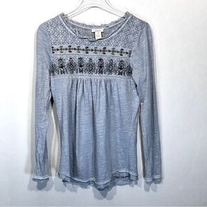 Sundance Avery Embroidered  Lacey Boho Babydoll  Cotton powder blue Top Size XS